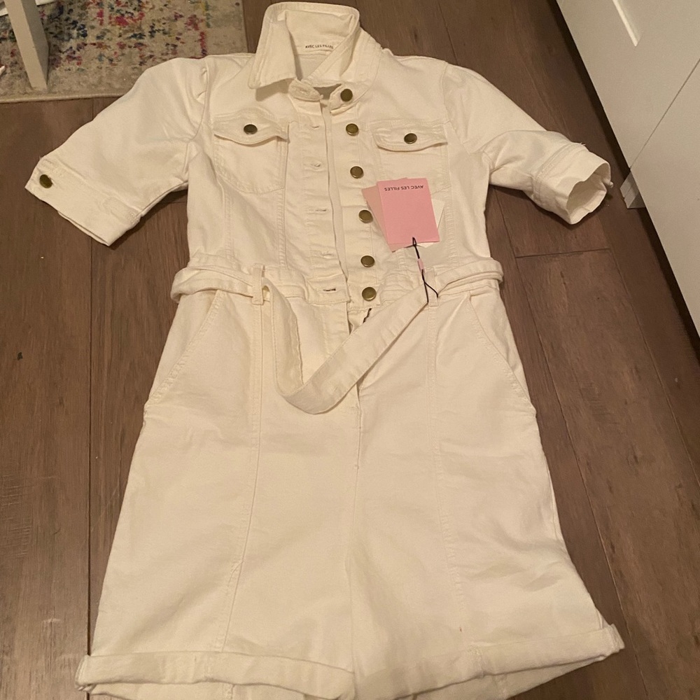 White Jean Romper